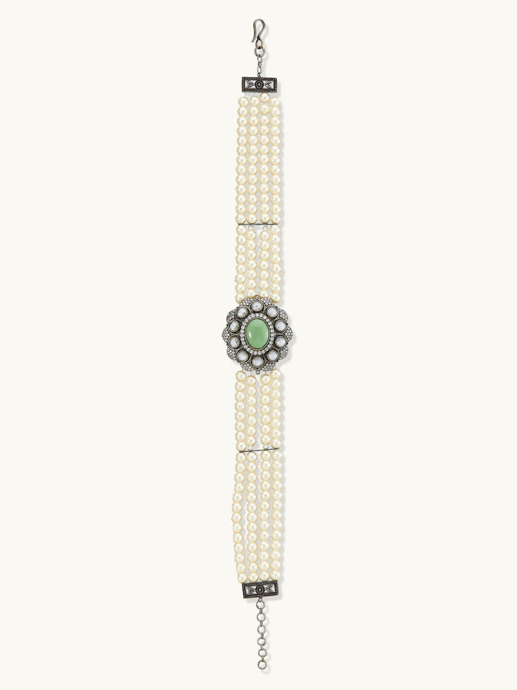 Nuyug Pearl Beaded Jade Stone Choker Necklace | Grocsy