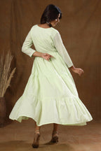 Kaajh Women's Green Mirror Embellishment Anarkali Kurta | Grocsy