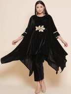 Women Republic Black Velvet Kaftaan Style Kurta With Pants | Grocsy
