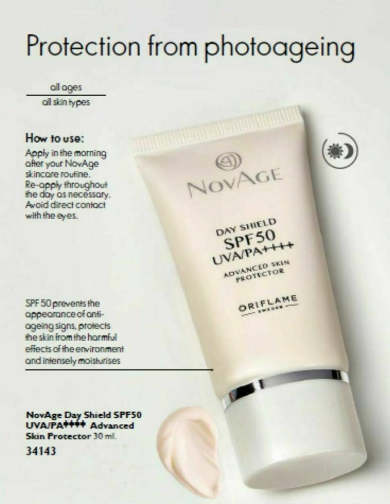 Oriflame Novage Day Shield SPF50 UVA/PA++++ Advanced Skin Protector | Grocsy