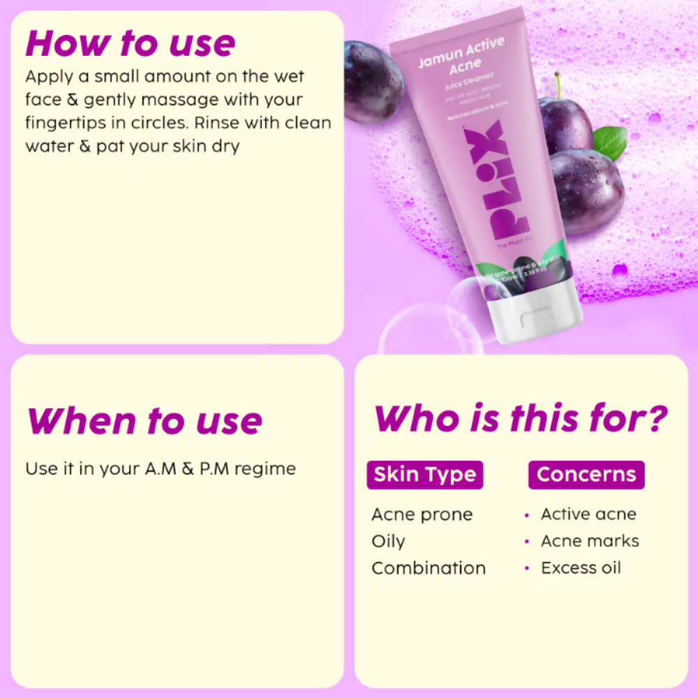 PLIX The Plant Fix Jamun Active Acne Regime With Cleanser & Toner | Grocsy