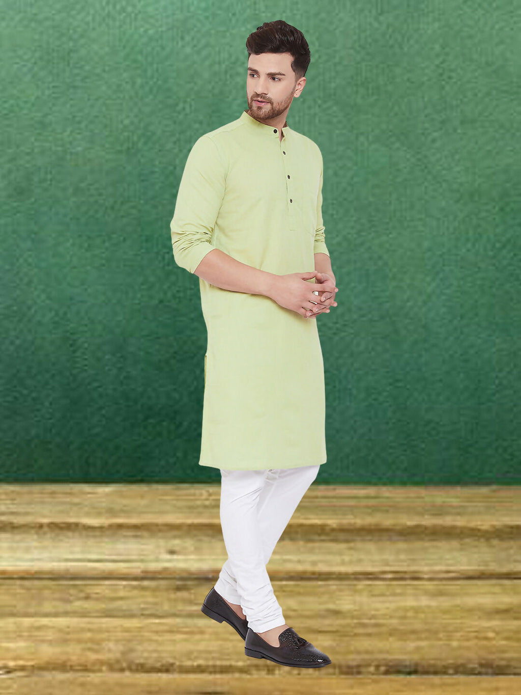 Even Apparels Men's Pure Cotton Green Kurta | Grocsy