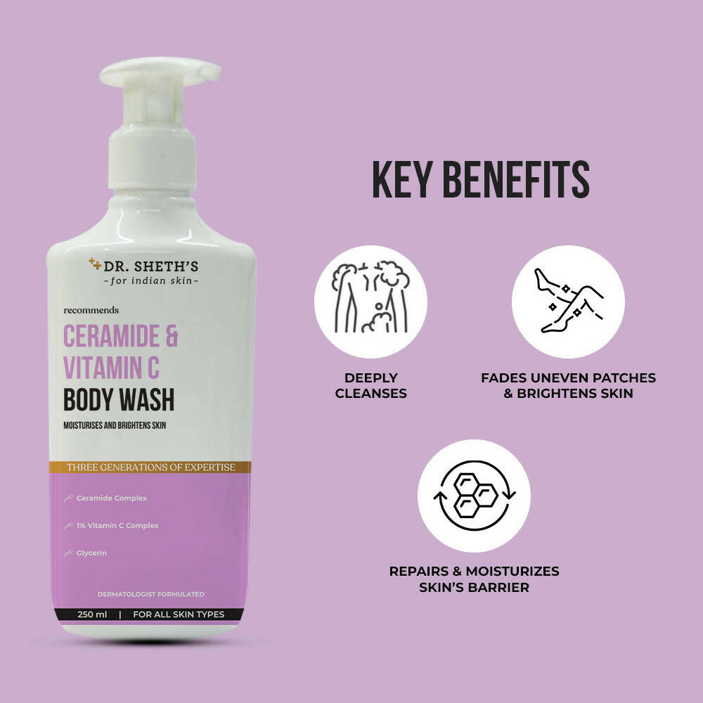 Dr. Sheth's Ceramide & Vitamin C Body Wash Deeply Cleanses & Moisturizes, Brightens skin | Grocsy