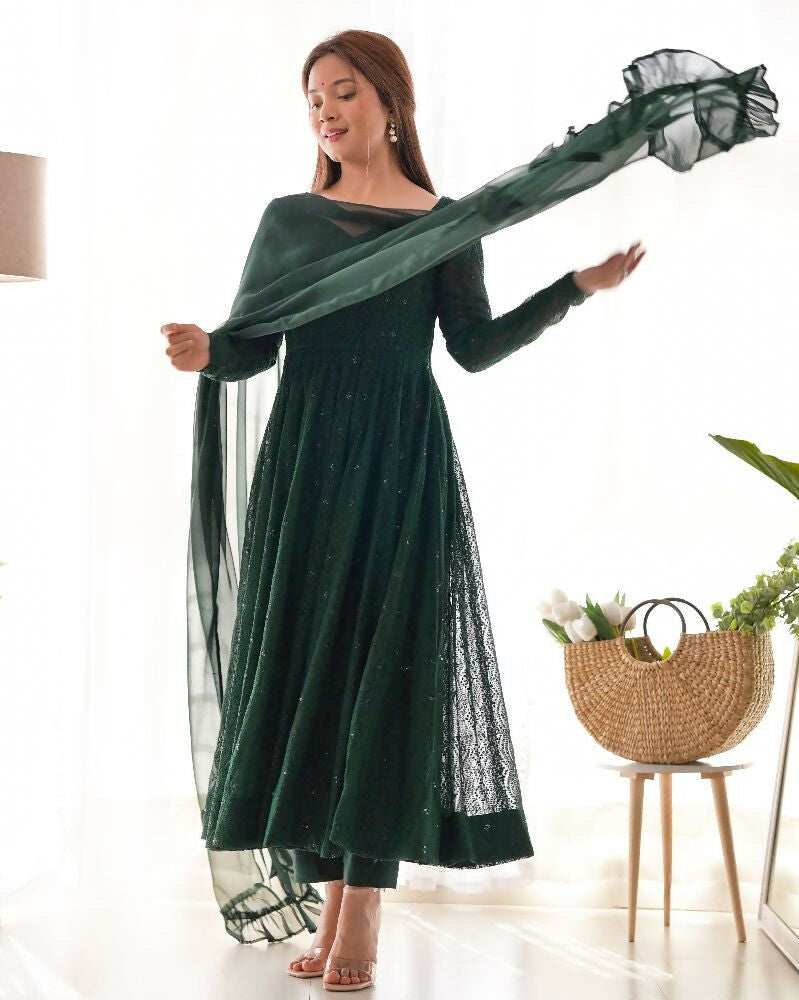 Joban Fashion Green Kurta Set Georgette Sequence Embroidery Work | Grocsy
