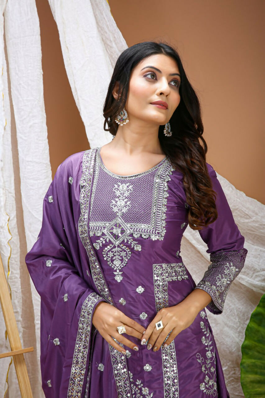Teeya Creation Lavender Color Natural Crepe Silk Wedding Wear Trending Salwar Suit | Grocsy
