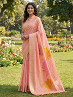 Shree Shyam Fashion Peach Linen Cotton Saree | Grocsy