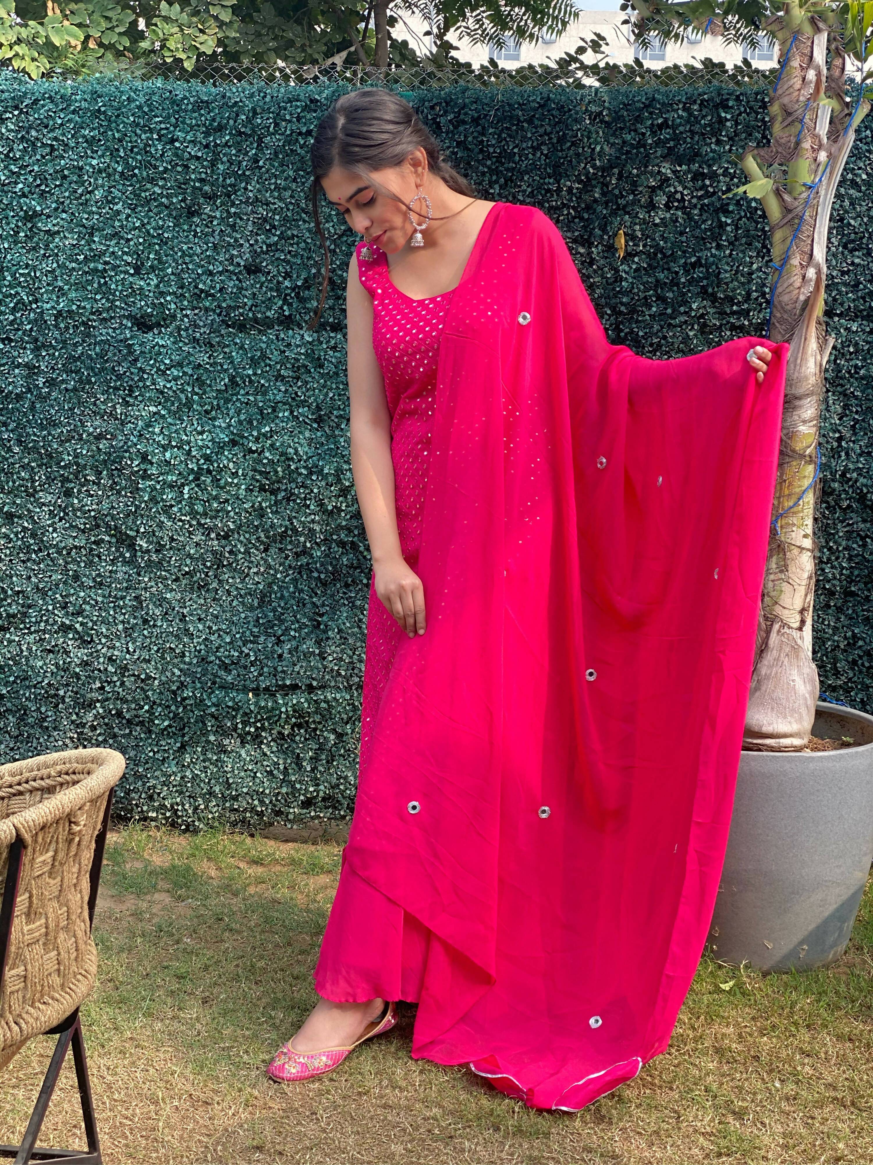 Partywear Designer Pink Georgette Palazzo Suit - Anbazaar | Grocsy