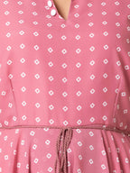 Indya Pink & White Bandhani Printed Maxi Dress | Grocsy