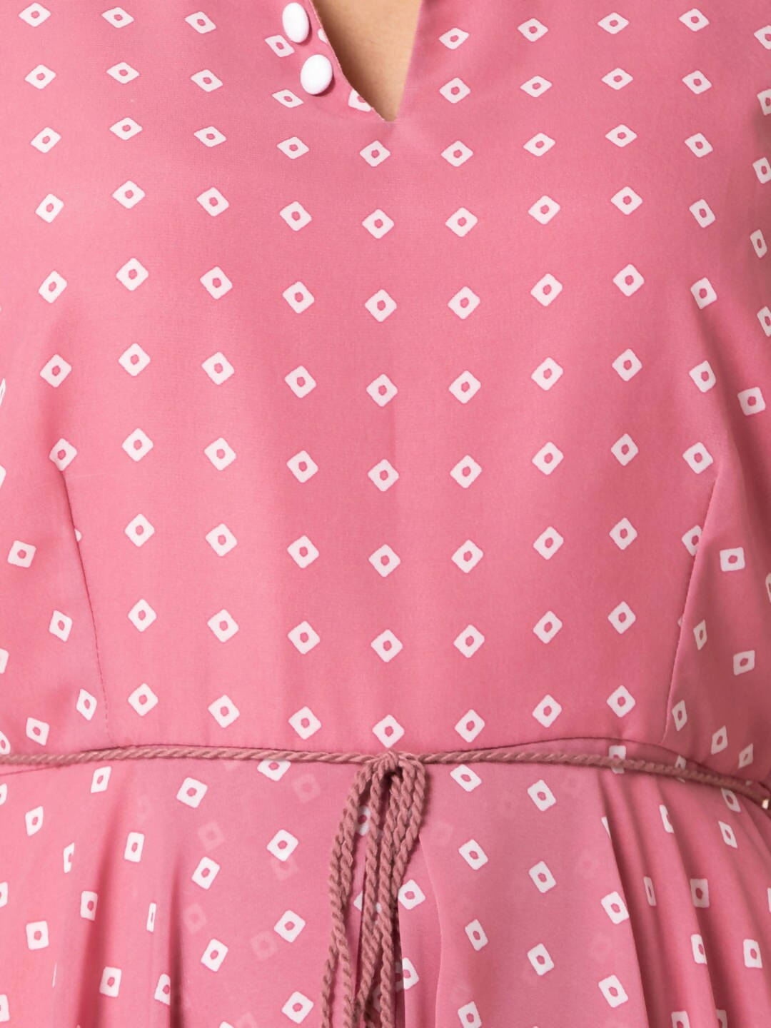 Indya Pink & White Bandhani Printed Maxi Dress | Grocsy
