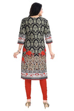 Snehal Creations Deep Black Designer Digital Print Cotton Slub Fabric Long Kurti Tunic | Grocsy