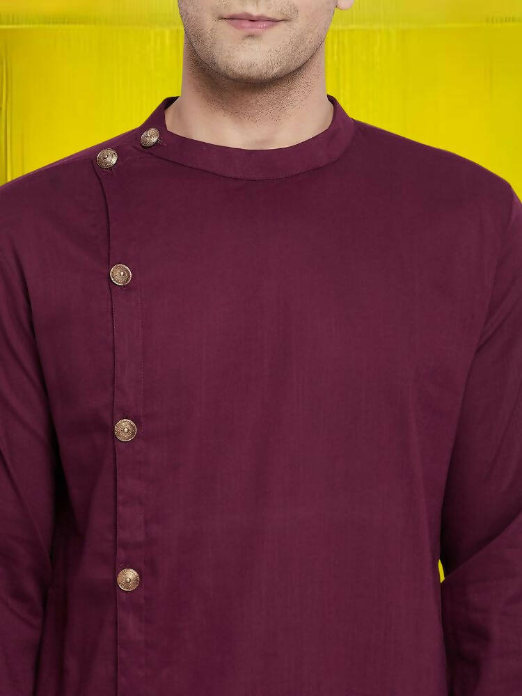 Even Apparels Pure Cotton Maroon Asymetrical Kurta - Maroon | Grocsy