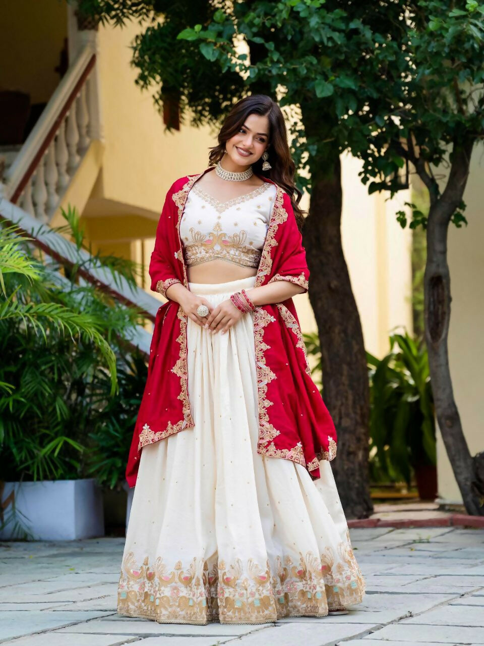Lehenga Mart Designer Indian Wedding Lehenga Choli-White | Grocsy