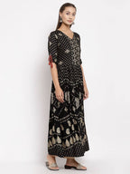 Myshka Women's Green Royan Printed Half Sleeve V Neck Casual Maxi Dress | Grocsy