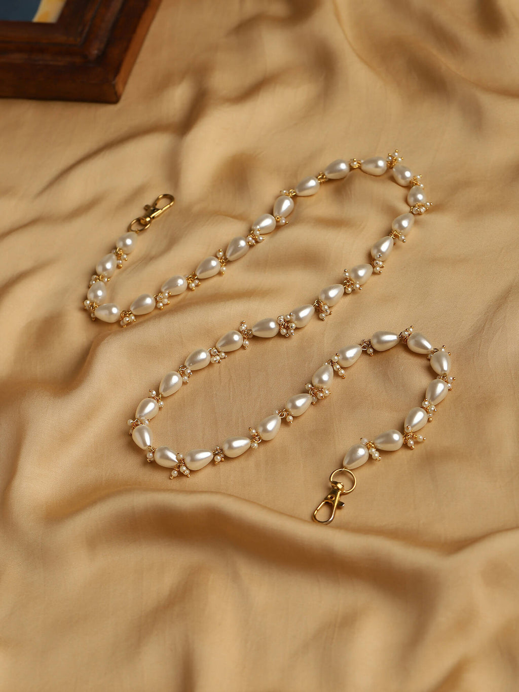 Gold-Toned White Embellished Mask Chain - Ruby Raang | Grocsy