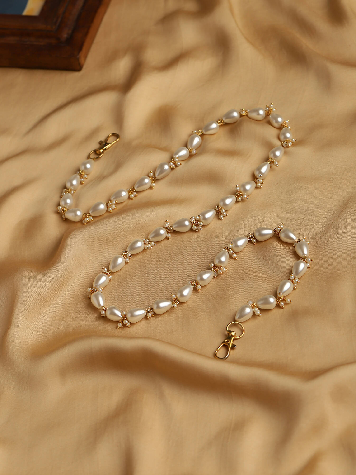 Gold-Toned White Embellished Mask Chain - Ruby Raang | Grocsy