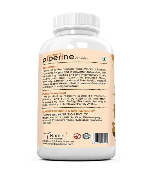 Ramini Bio Nutrition Curcumin Piperine 500mg Veg Capsules | Grocsy