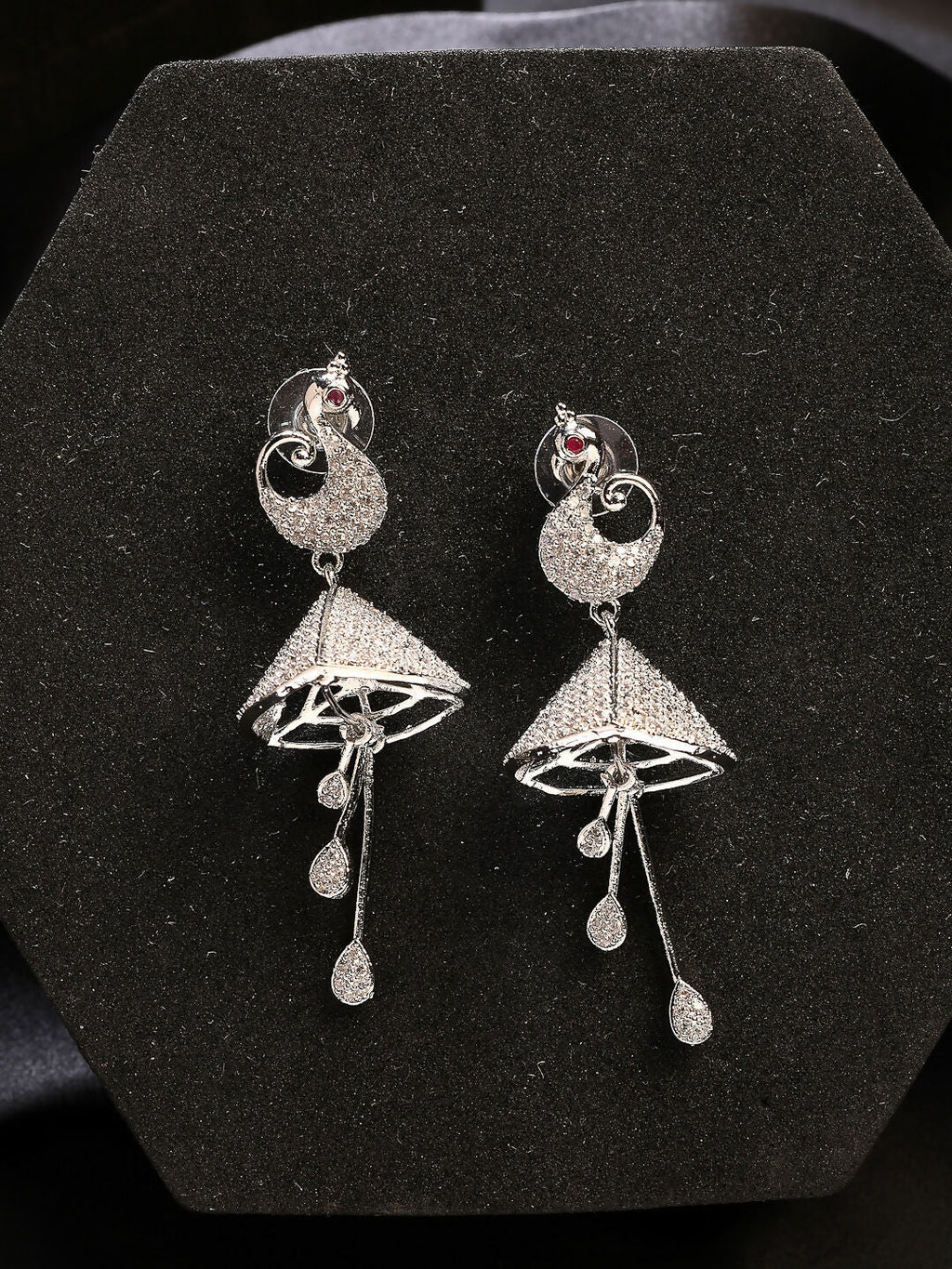 NVR Wome's Silver-Plated AD- Studded Peacock-Shaped Drop Earrings | Grocsy