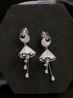 NVR Wome's Silver-Plated AD- Studded Peacock-Shaped Drop Earrings | Grocsy