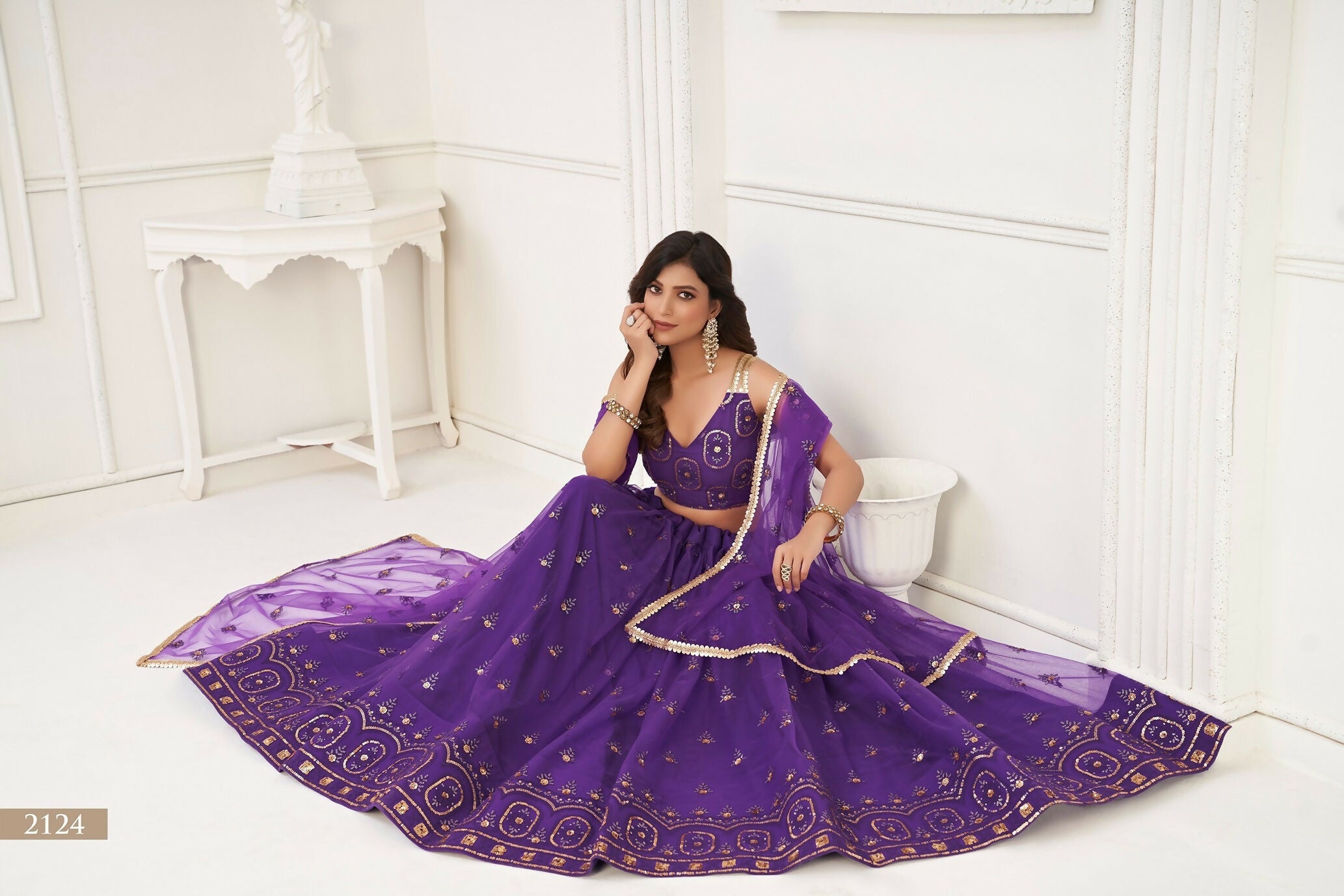 Eilara Women'S Purple Butterfly Net Embroidered Thread Work Designer Lehenga Choli | Grocsy