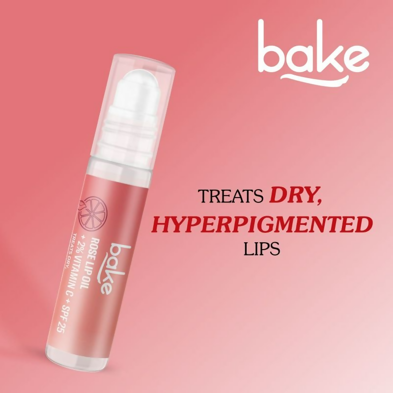 Bake 2% Vitamin C Tinted Rose Lip Balm Oil For Dark Pigmented Lips With SPF 25 PA+++ | Grocsy