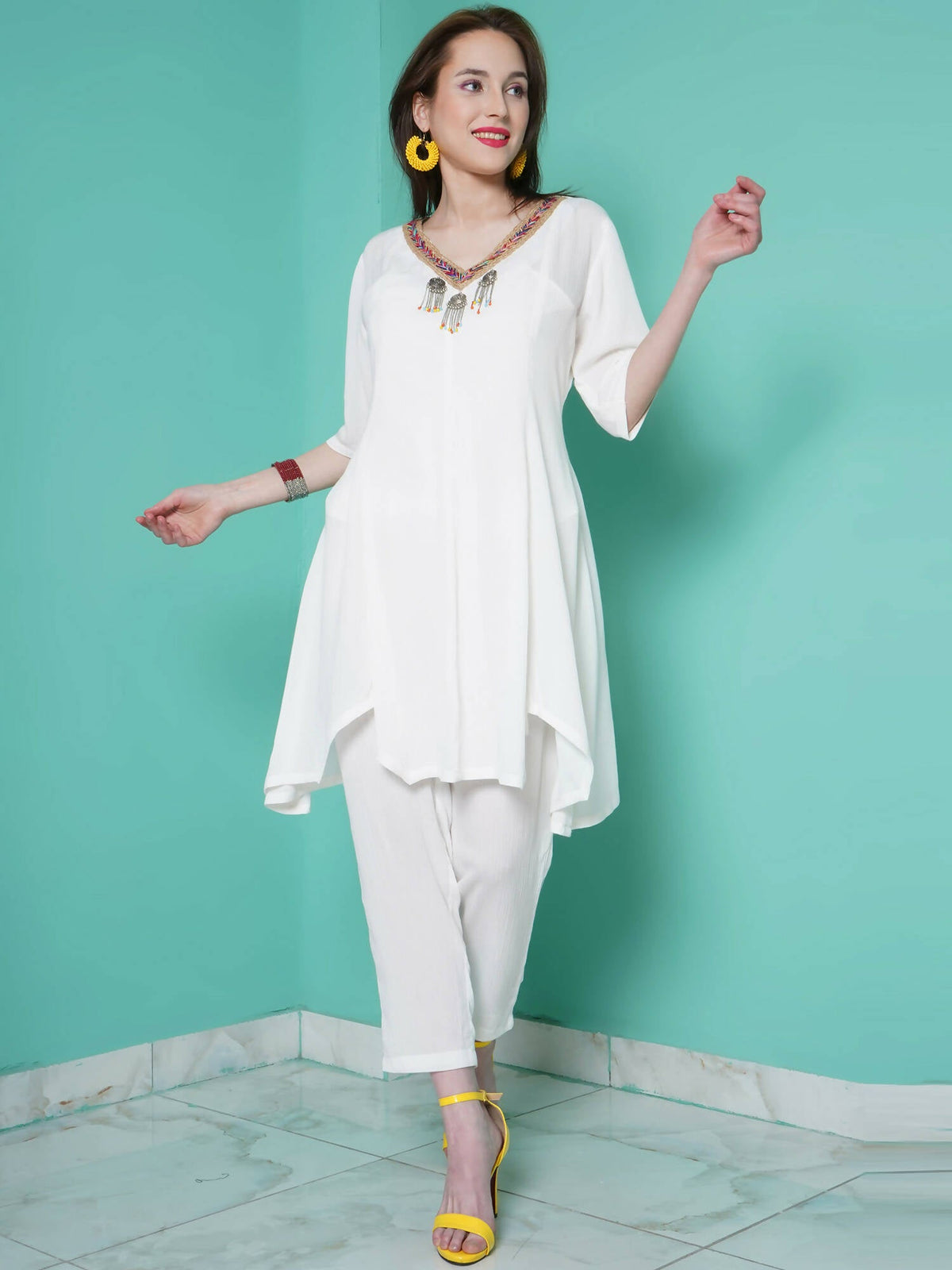 Women Republic White Rayo N Crepe Coord Set | Grocsy