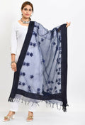 Mominos Fashion Moeza Women's Orgenza All Over Chikan Work Navy Blue Dupatta | Grocsy