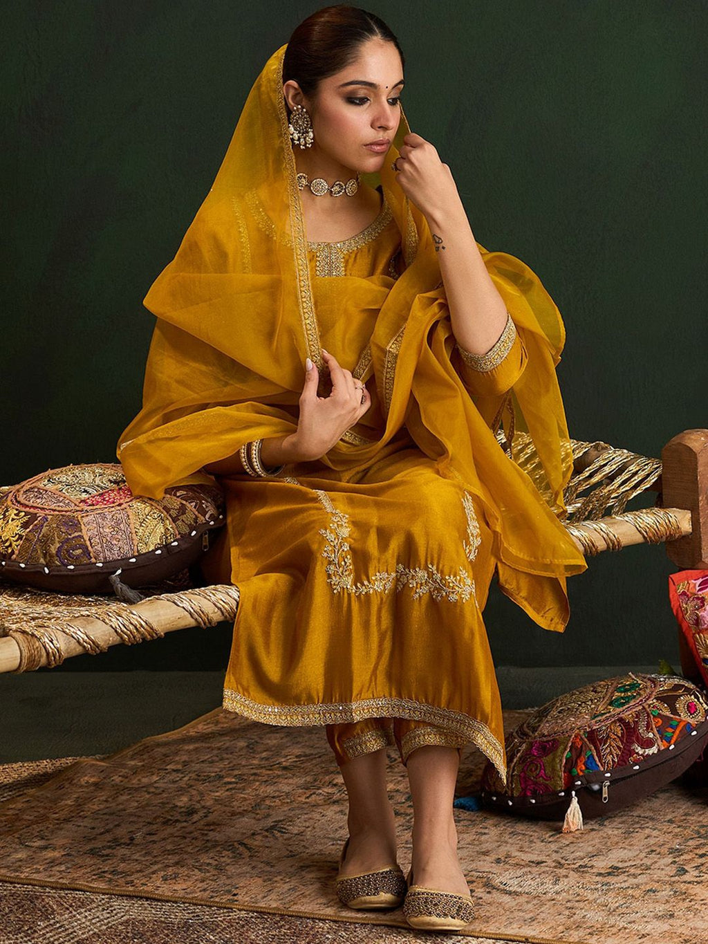 Indo Era Women Embroidered Regular Sequinned Kurta with Trousers & With Dupatta | Grocsy