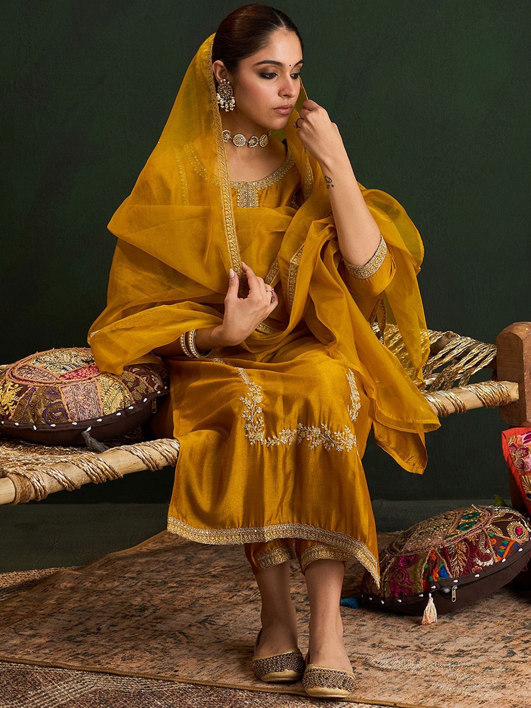 Indo Era Women Embroidered Regular Sequinned Kurta with Trousers & With Dupatta | Grocsy
