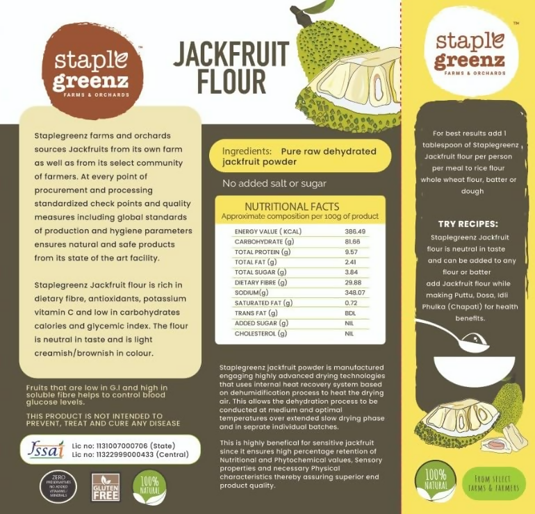 Staplegreenz Jackfruit Flour 100% Natural | Grocsy