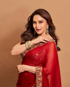 Teeya Creation New Trendy Stylish Party Wear Silk Saree-Red | Grocsy