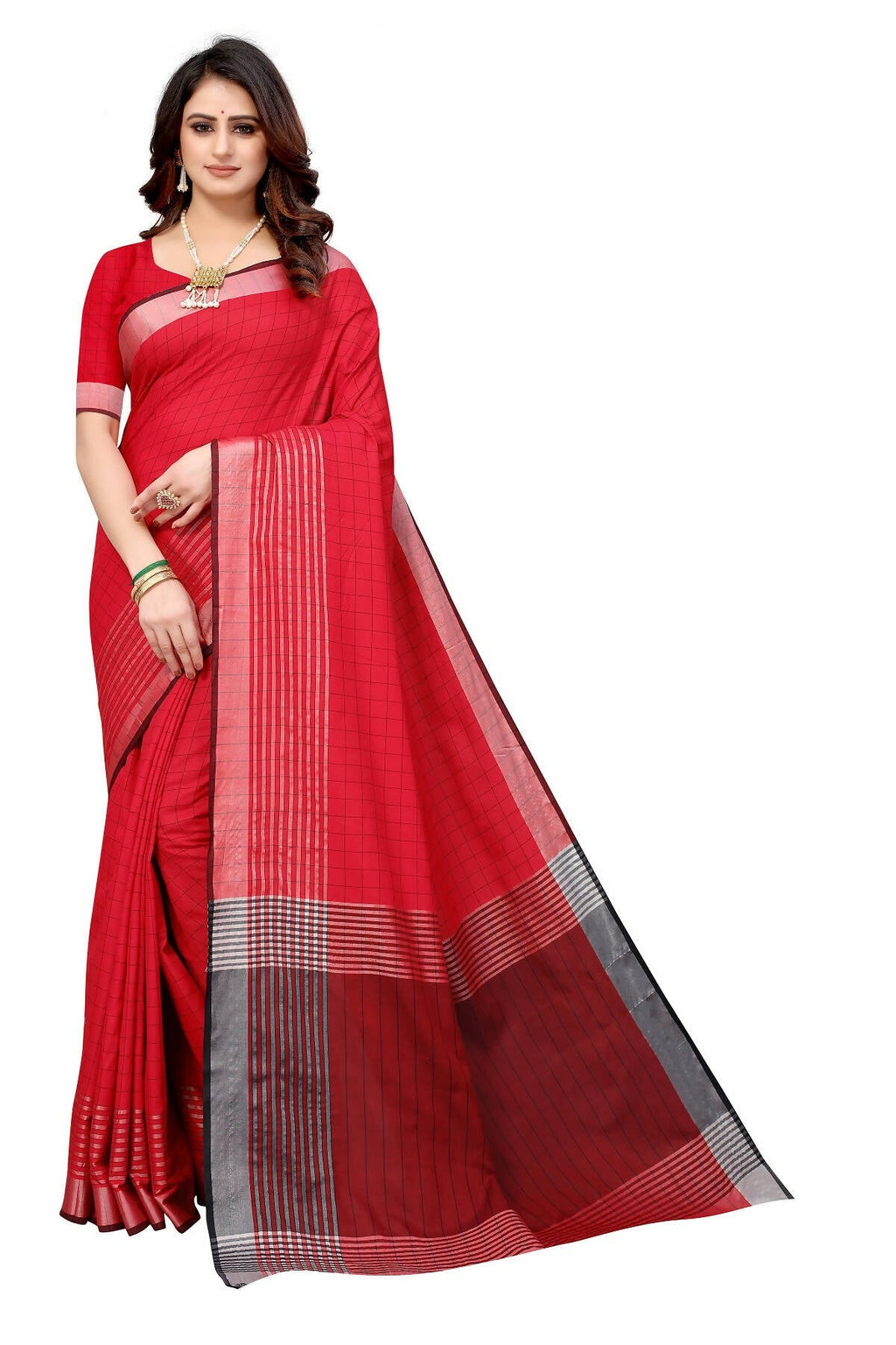 Vamika Red Cotton Silk Saree | Grocsy