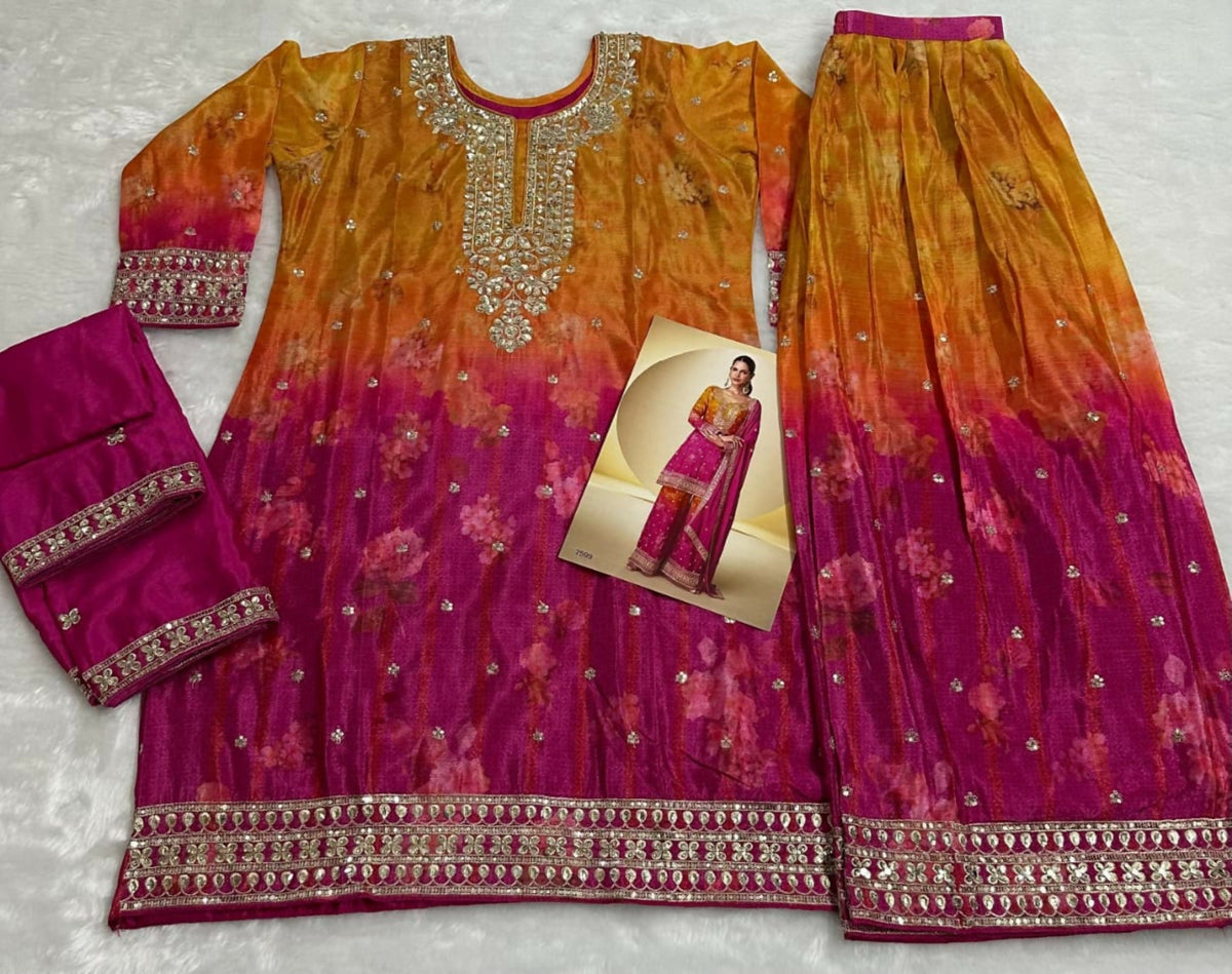 Anaita Pink Chinon Silk Readymade Suit with Sequence Work | Grocsy