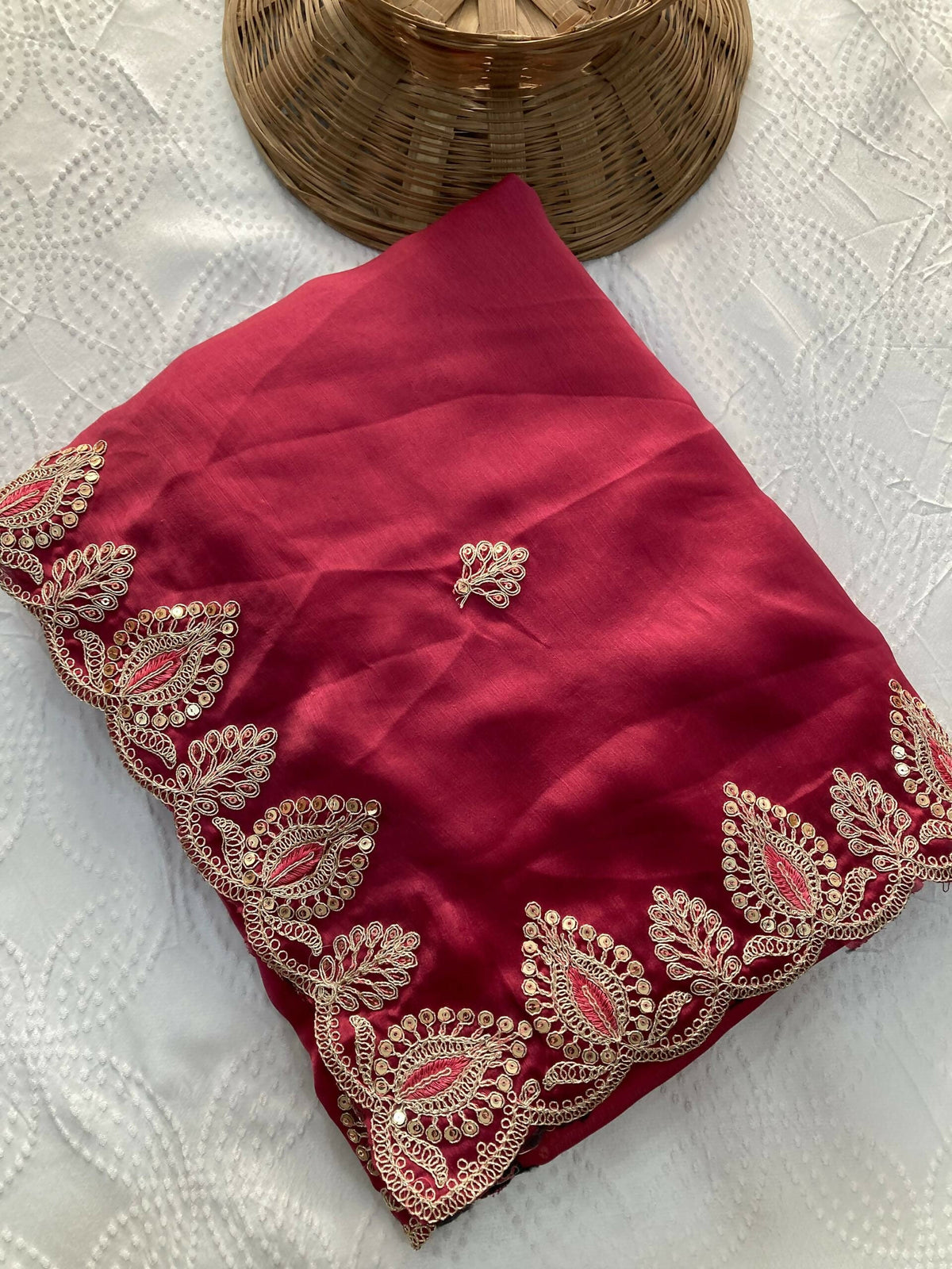 Teeya Creation New Trendy Party Wear Soft Satin Chiffon Saree-Peach | Grocsy