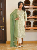 Vaasva Women's Embrald Cream Cotton Foil Printedembroidered Suit Set | Grocsy