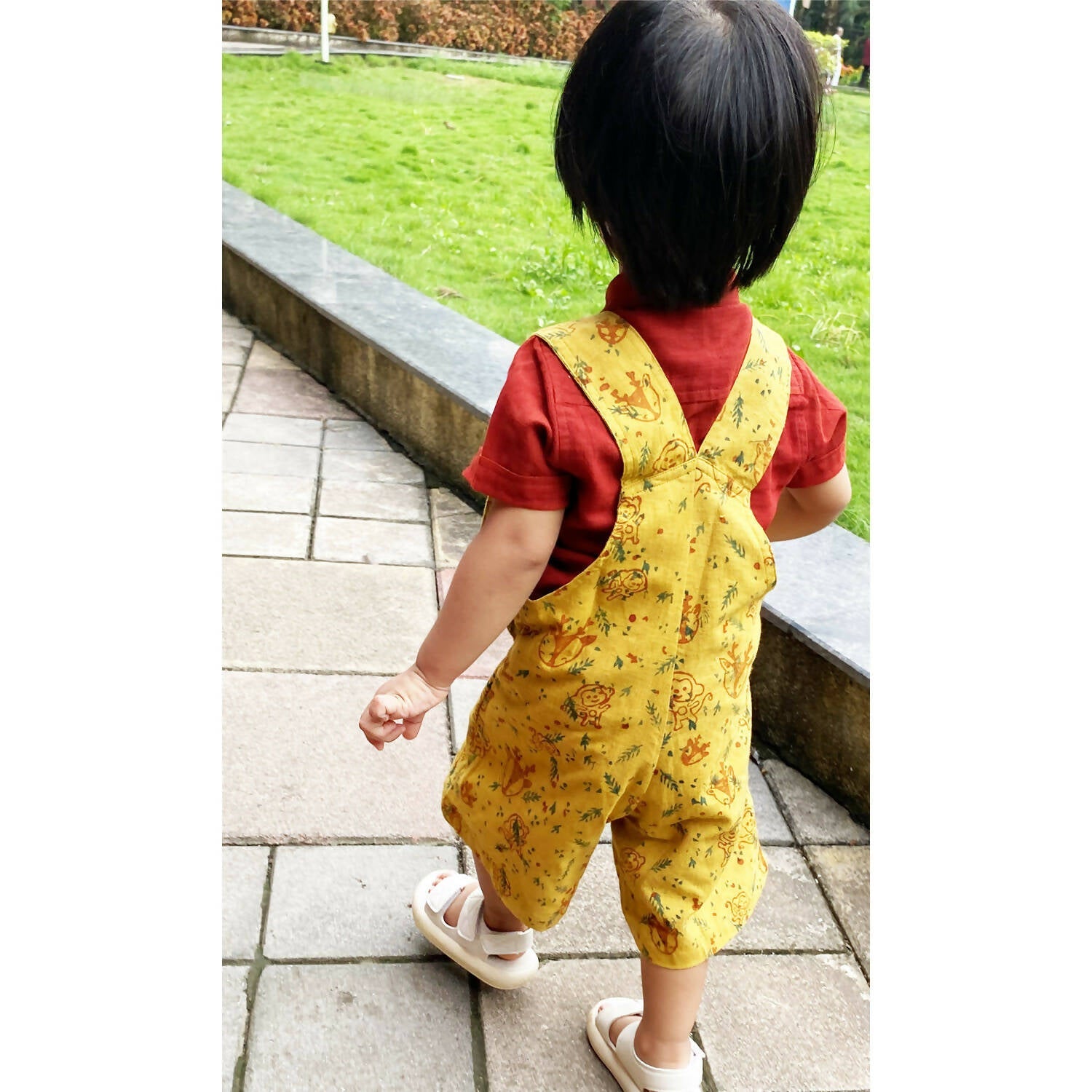 Mhyssa Yellow Dungaree With Round Neck Half Sleeves Maroon Shirt Set | Grocsy