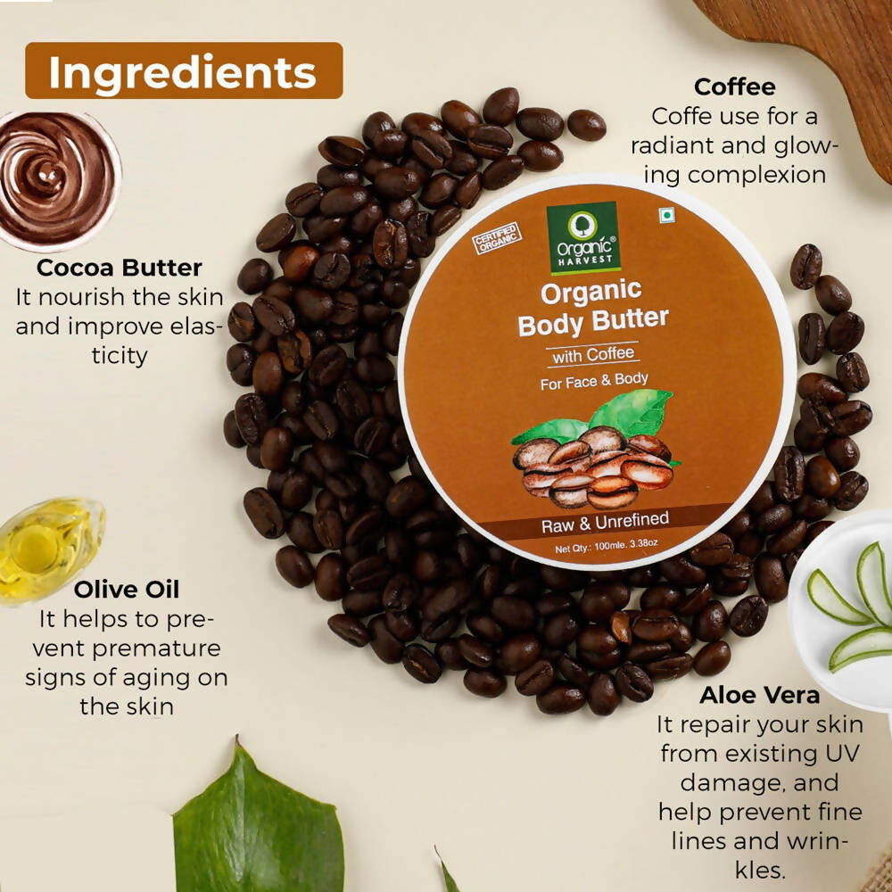 Organic Harvest Organic Body Butter With Coffee For Face & Body | Grocsy