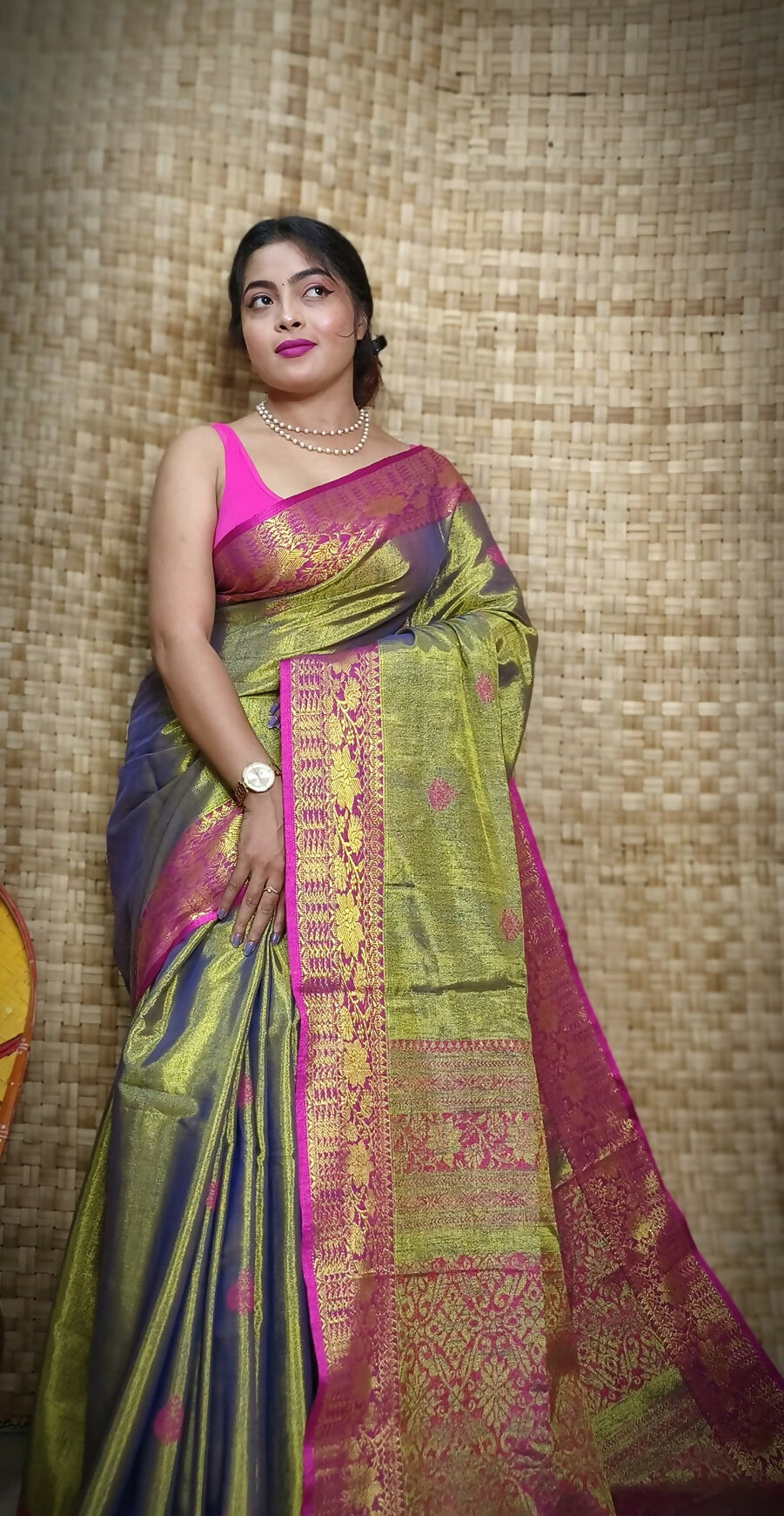 Exclusive Collection Golden Olive Beautiful Tissue Benarasi Saree | Grocsy