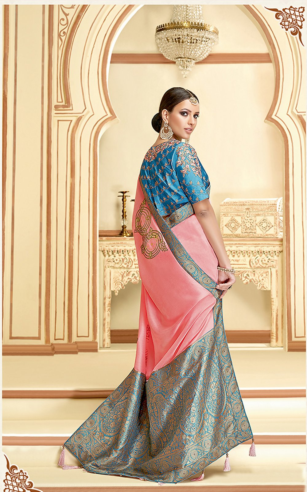 Pink Silk Georgettethread And Zari Embroidery, Laser Cut Buttas, Tassels Saree - Norita Hit | Grocsy