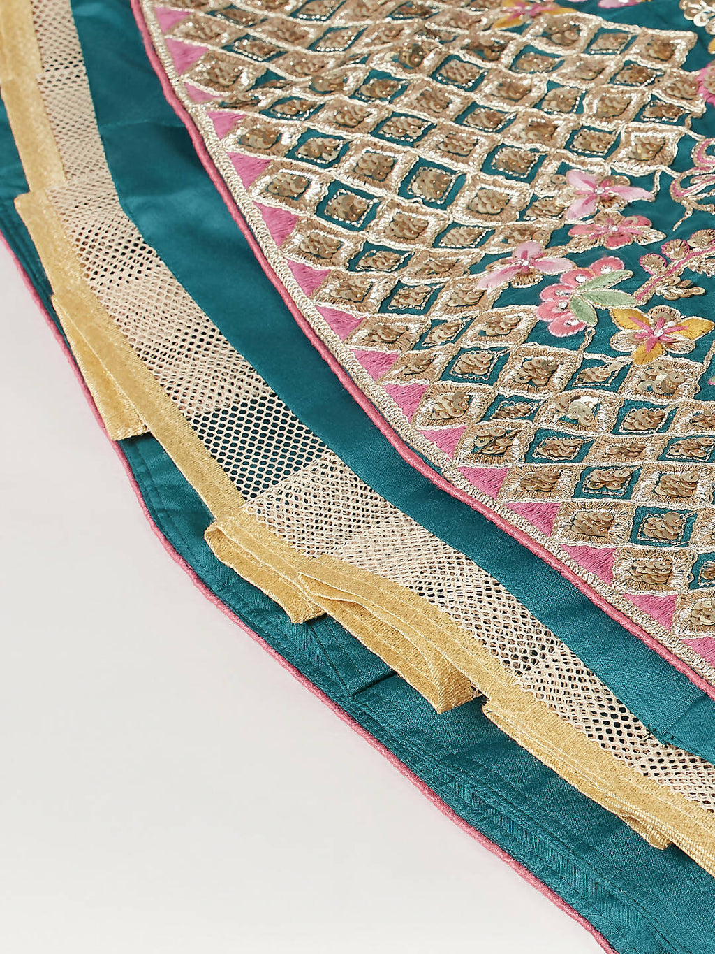 House of Panchhi Teal Pure Georgette Sequinse Work Lehenga & Blouse with Dupatta | Grocsy