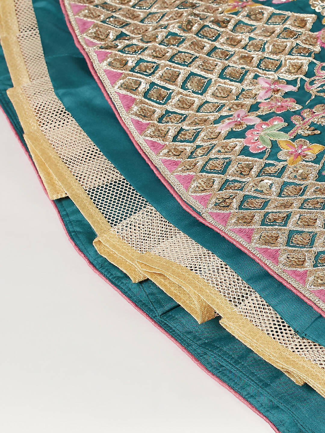 House of Panchhi Teal Pure Georgette Sequinse Work Lehenga & Blouse with Dupatta | Grocsy
