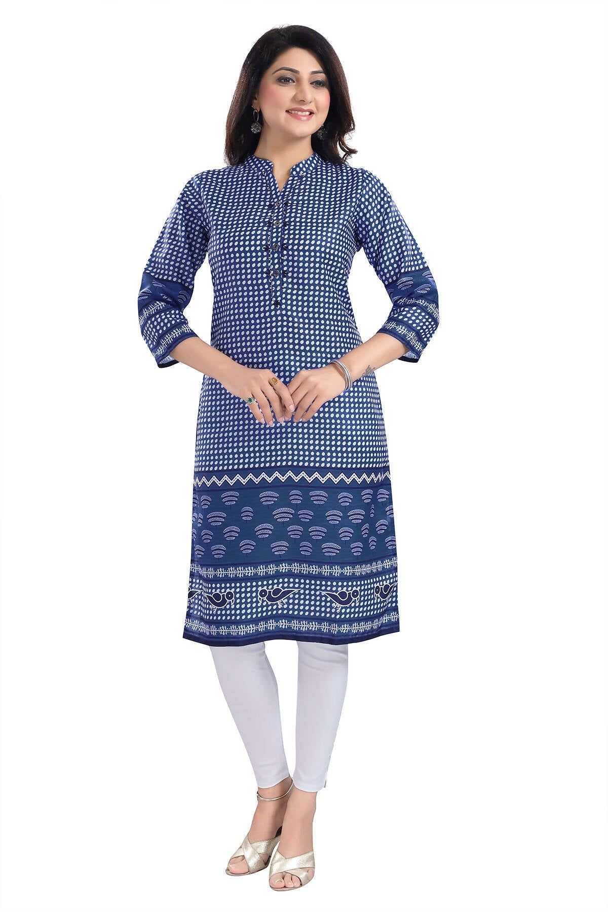 Snehal Creations Indigo Blue Designer Digital Print Cotton Slub Fabric Long Kurti Tunic | Grocsy