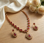 Jewel City Gold Plated Ruby Indian Jewelry Set Wedding Necklace with Earrings | Bollywood Bridal Festival Wear | Grocsy