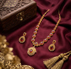 Jewel City Gold Plated Ruby Indian Jewelry Set Wedding Necklace with Earrings | Bollywood Bridal Festival Wear | Grocsy