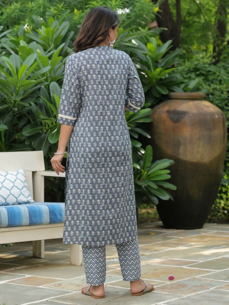 Aramya Straight Soft Cotton Block Print Women's Kurta - Blue | Grocsy