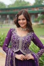 Joban Fashion Purple Georgette Sequence Embroidery Work Kurta Set | Grocsy