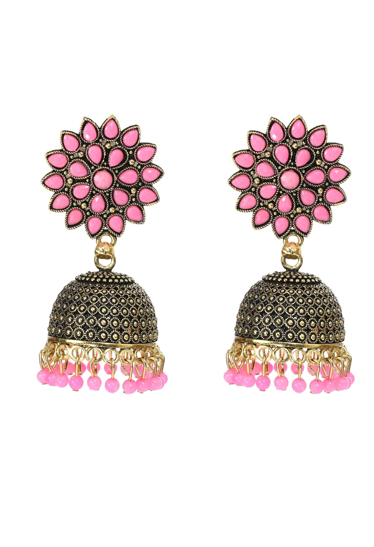 Mominos Fashion Johar Kamal Beautiful Kundan Work Jhumka With Baby Pink Beads