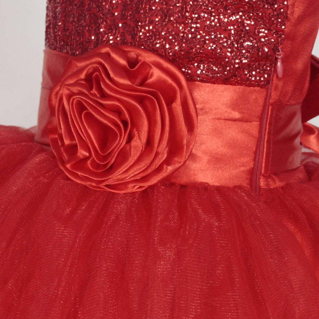 Asmaani Baby Girl's Red Satin Knee Length Frock (AS-DRESS-22148) | Grocsy