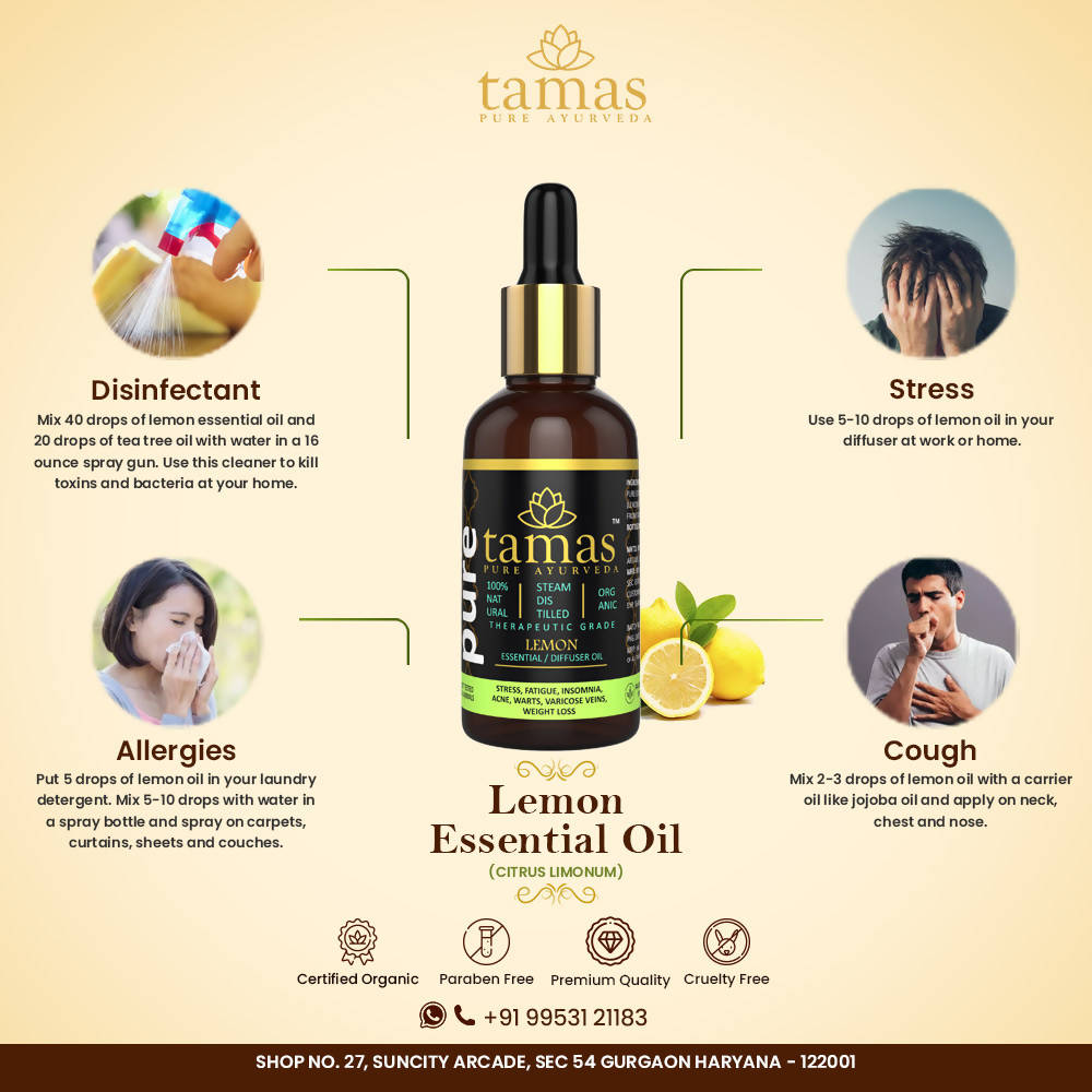 Tamas Pure Ayurveda 100% Organic Lemon Essential Oil-USDA Certified Organic | Grocsy