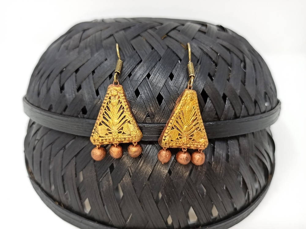Terracotta Boho Ear Hangings-Copper Gold | Grocsy