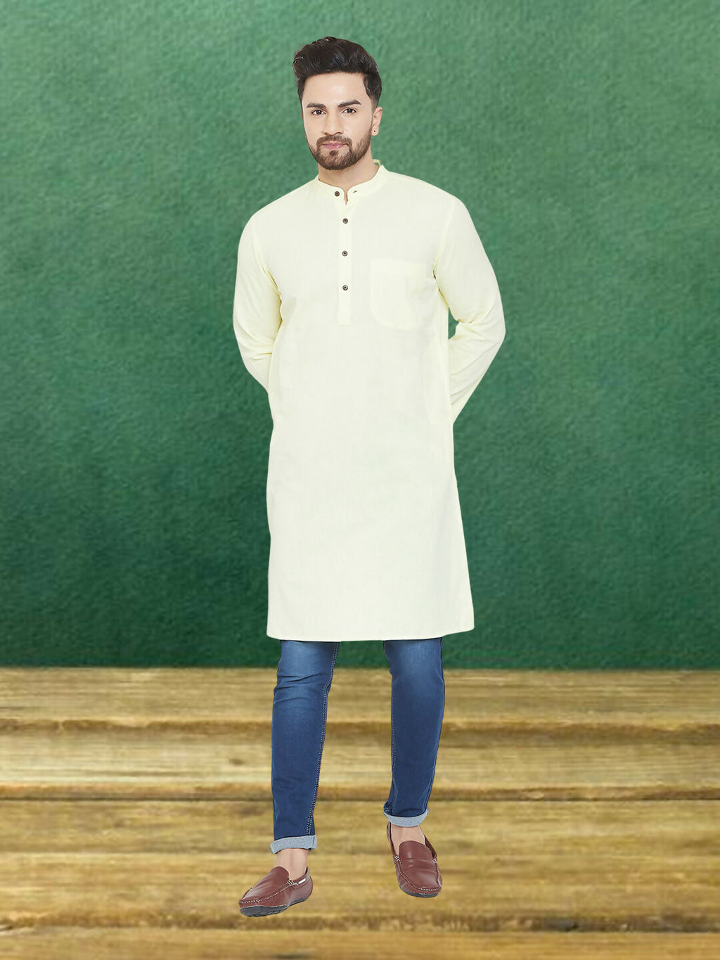 Even Apparels Men's Pure Cotton Yellow Kurta | Grocsy